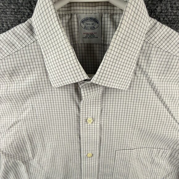 Brooks Brothers Extra-Slim Gray Cotton Check Non-Iron 15.5 33 Long Sleeved Shirt - Picture 1 of 13